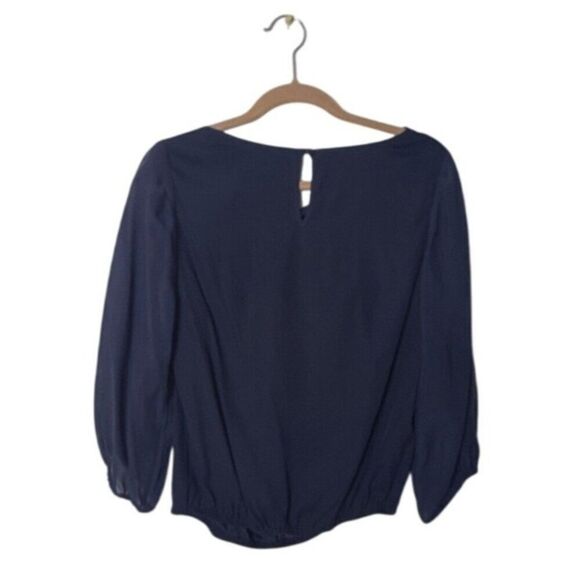 Alice + Olivia Navy Blue Draped Blouse With Beaded Shoulder Embellishment Size M - Picture 2 of 6